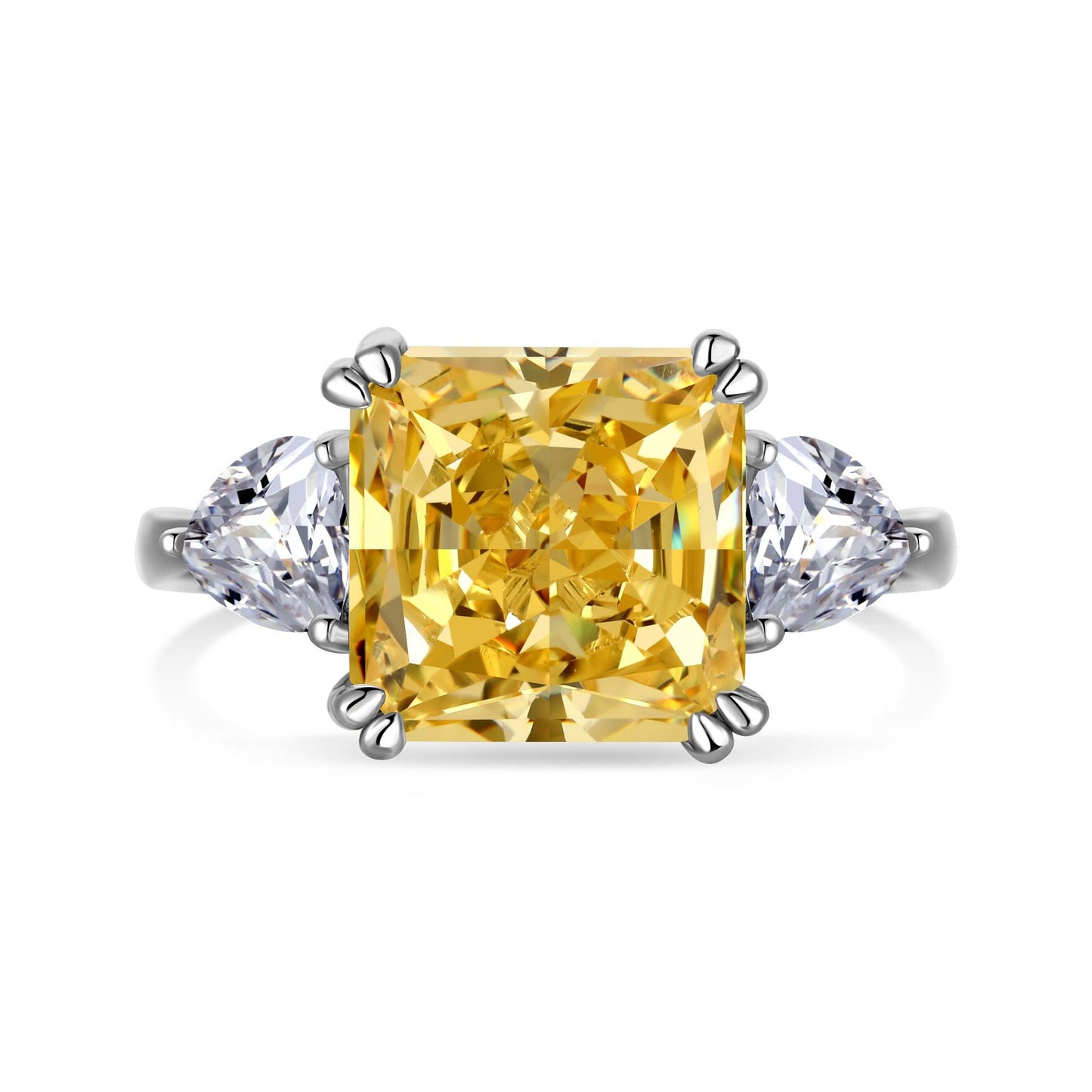 Cross-Border Hot S925 Sterling Silver Yellow Diamond Ring Female Noble Super Flash Ice Flower Cut High Carbon Diamond 8A Zircon Ring