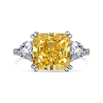 Cross-Border Hot S925 Sterling Silver Yellow Diamond Ring Female Noble Super Flash Ice Flower Cut High Carbon Diamond 8A Zircon Ring