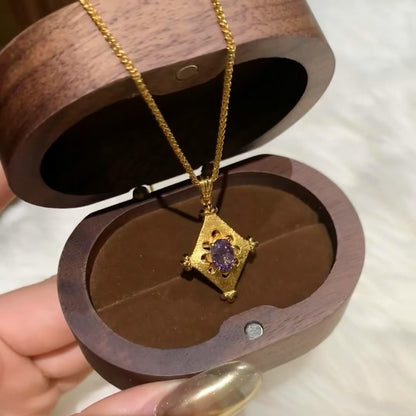 Sterling Silver S925 Iris Purple Zirconia Prismatic Necklace Versatile High-End Vintage Collarbone Chain