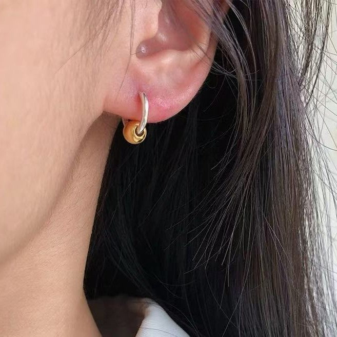 S925 Silver Cat Eye Round Bead Earrings Elegant Ins Style Korean Design Color-Block High-End Fashion Earrings