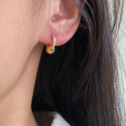 S925 Silver Cat Eye Round Bead Earrings Elegant Ins Style Korean Design Color-Block High-End Fashion Earrings