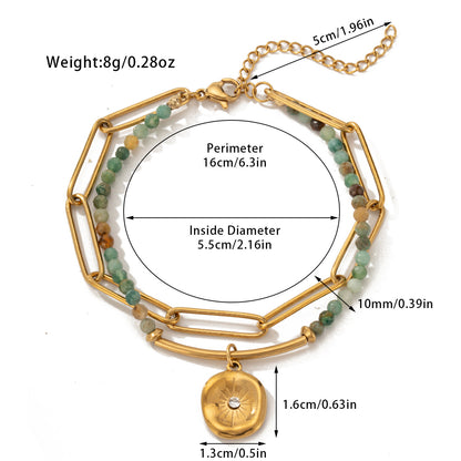 Hot-Selling Jewelry Titanium Steel Bracelet Bohemian Style Natural Stone Beaded Bracelet Double-Layer Women's Bracelet