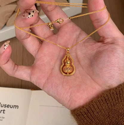 Pure Silver S925 Carved Gourd Rotatable Pendant Chinese Style Necklace for Women High-end Personality