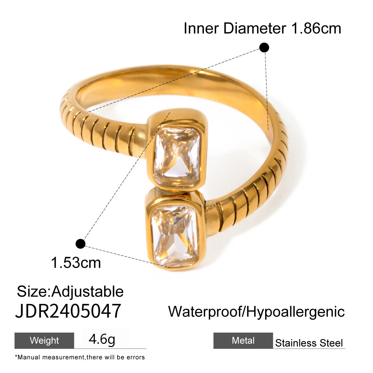 18k Gold Stainless Steel Zircon Open Ring High-end Ins Style Titanium Steel Jewelry Rings