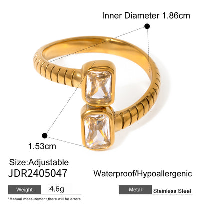 18k Gold Stainless Steel Zircon Open Ring High-end Ins Style Titanium Steel Jewelry Rings