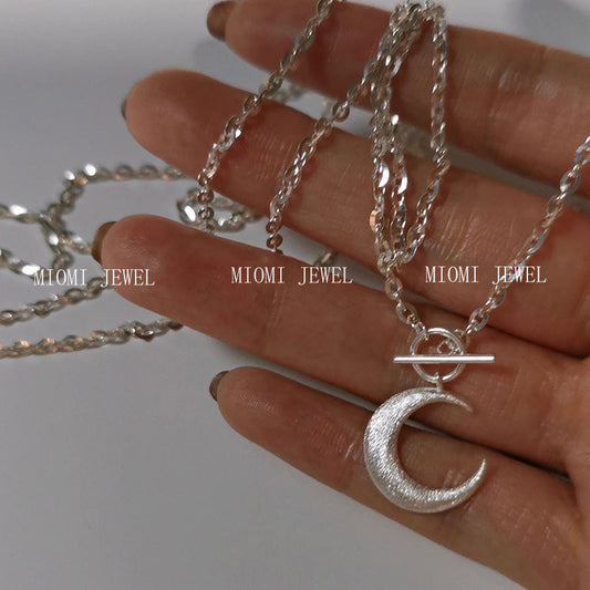 S925 Sterling Silver Flash Sand Moon OT Buckle Necklace for Women, Ins Style, Niche Light Luxury, Fairy-like, Super Sparkling, Radiant Choker