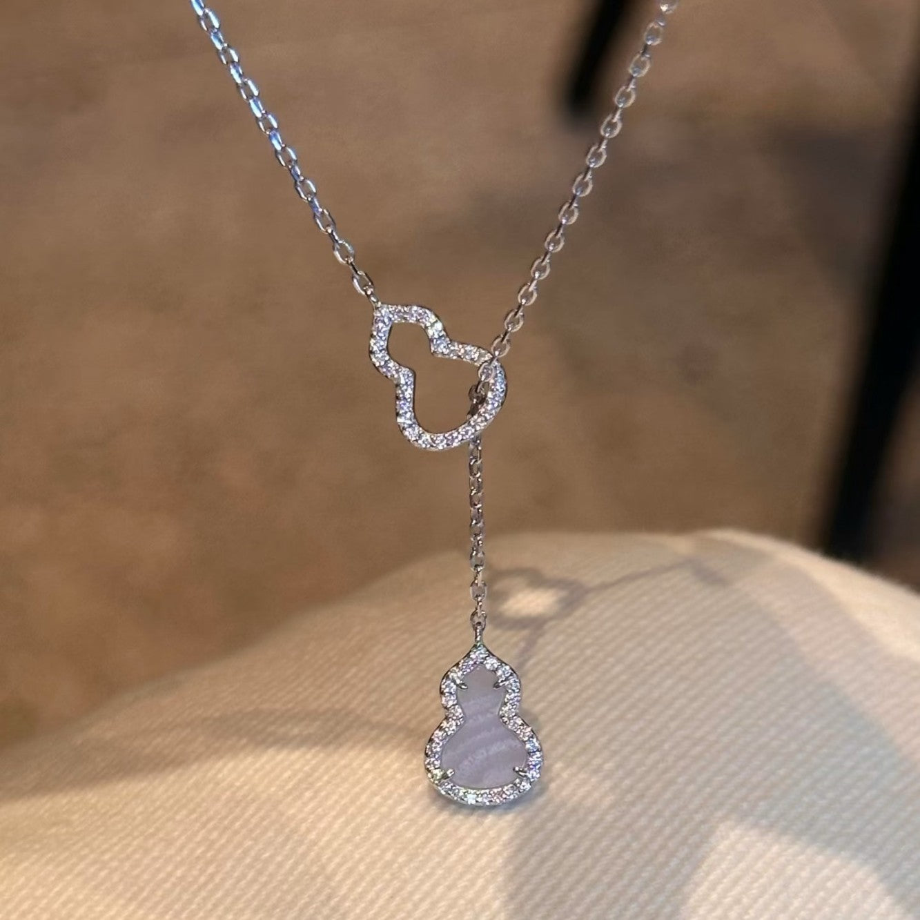 S925 Sterling Silver Natural Purple Chalcedony Double-Sided Gourd Necklace Light Luxury Fashion High-End Clavicle Chain Simple Versatile