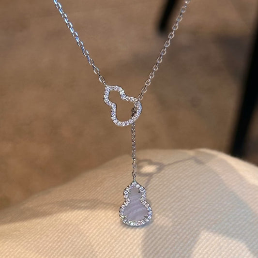 S925 Sterling Silver Natural Purple Chalcedony Double-Sided Gourd Necklace Light Luxury Fashion High-End Clavicle Chain Simple Versatile