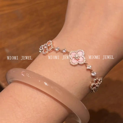 E-commerce Four-leaf Clover Bracelet Micro-inlaid Zircon Pink Mother-of-Pearl New Sweet Light Luxury Elegant Niche Design Jewelry