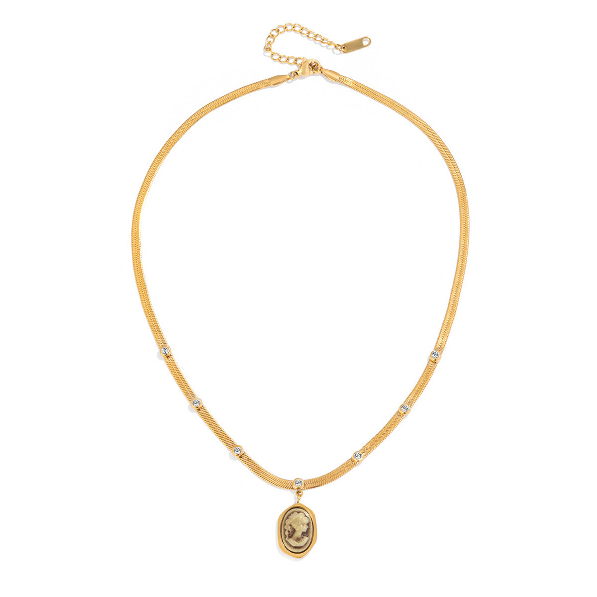 Stainless Steel Resin Portrait Necklace Retro High-end Clavicle Chain Titanium Steel Jewelry Non-fading