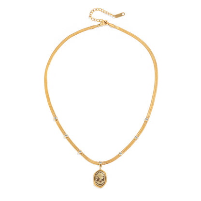 Stainless Steel Resin Portrait Necklace Retro High-end Clavicle Chain Titanium Steel Jewelry Non-fading