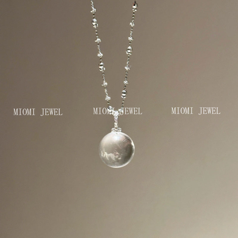 S925 Sterling Silver Ice Transparent White Crystal Pendant Necklace