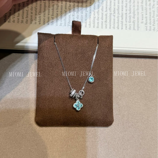 S925 Sterling Silver Running Ring Four-Leaf Clover Necklace for Women High Carbon Diamond Paraiba Niche Design Light Luxury High-End Feel