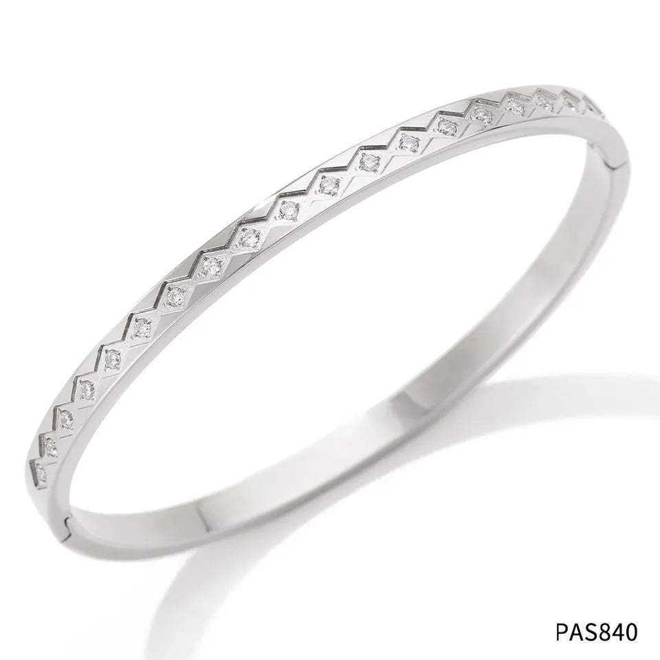 Non-Fading Multiple Styles Diamond-Studded Plain Hoop Bracelet Vacation Style Eight-Pointed Star Waterproof Stackable Stainless Steel Jewelry