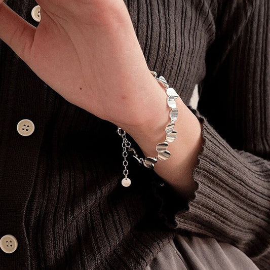 S925Silver Personality Smooth Small Round Irregular Bracelet for Women, Niche Design, High-end Fashion Bracelet