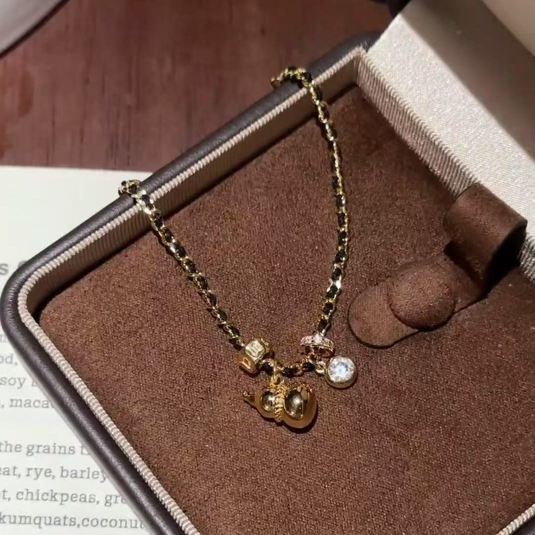 925C Sterling Silver Black Gold Braided Gourd Bracelet Fulu Fashion Exquisite High-end Versatile Bracelet