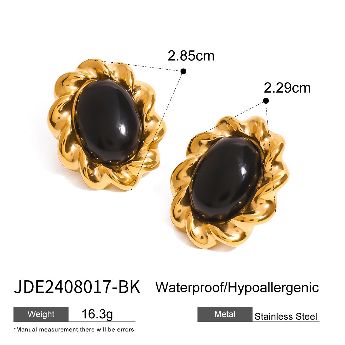 Vintage Style Stainless Steel Exaggerated Earrings High-end Niche Black Gold Earrings Titanium Steel Ear Jewelry
