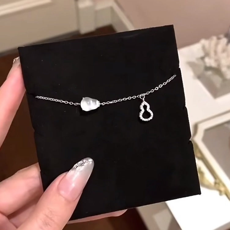 Pure Silver S925 Chinese Style Botanical Water Foam Jade Gourd Pullable Bracelet Niche Ins Style Crystal National Trend