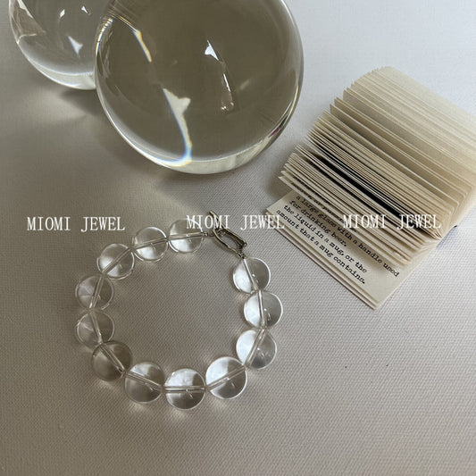 White Crystal Round Bead OT Buckle Bracelet S925 Sterling Silver Ins Niche Simple Versatile Bangle Minimalist Style High-end Feel