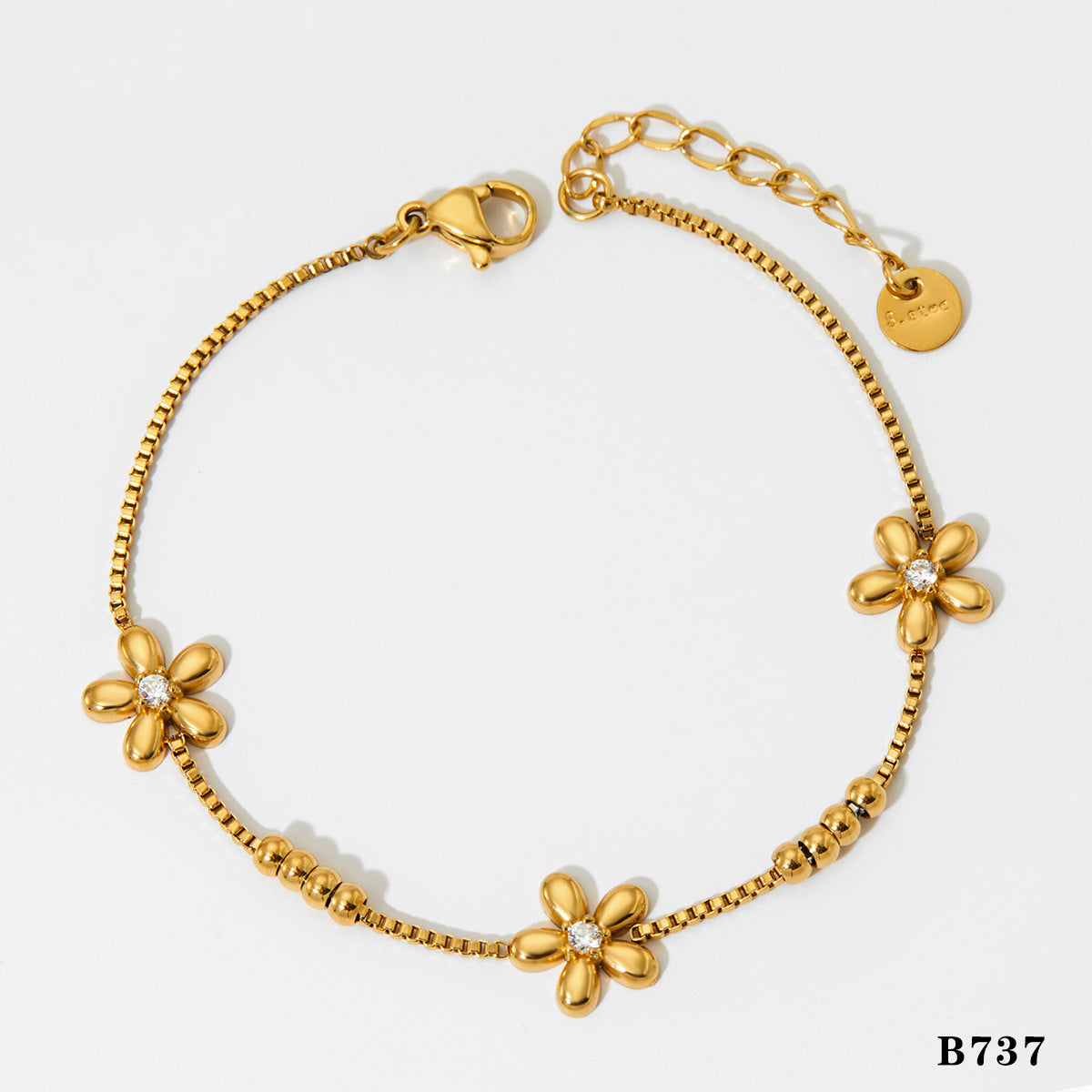 New Sweet Floral Round Bead Bracelet Stainless Steel Vacuum Plating Color Retention Exquisite Versatile Gentle Style Jewelry