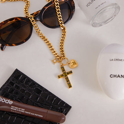 Zircon Titanium Steel Cross Necklace Pendant Accessory Light Luxury Clavicle Chain Stainless Steel Jewelry High-end Feel