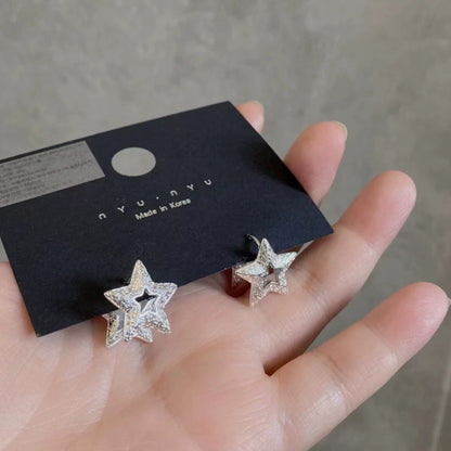 Korean Style Tang Grass Pattern 925 Silver Lucky Star Earrings for Women New Simple Fashion Trendy Personality Exquisite