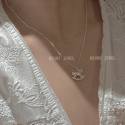 S925 Sterling Silver Korean Version Niche Design Retro CNC Pony Necklace Korean Style Fashionable Simple Collarbone Chain Wholesale