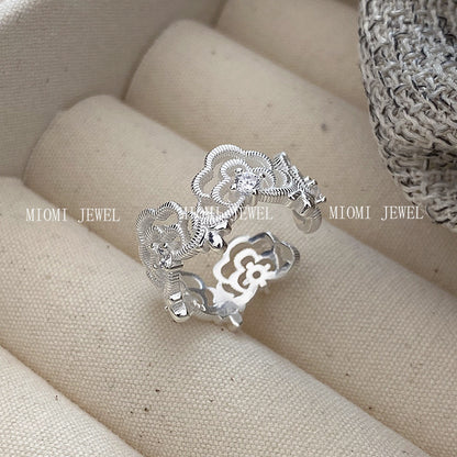 S925 Sterling Silver Lace Cloud Ring Light Luxury Retro Ins Niche Design Index Finger Ring