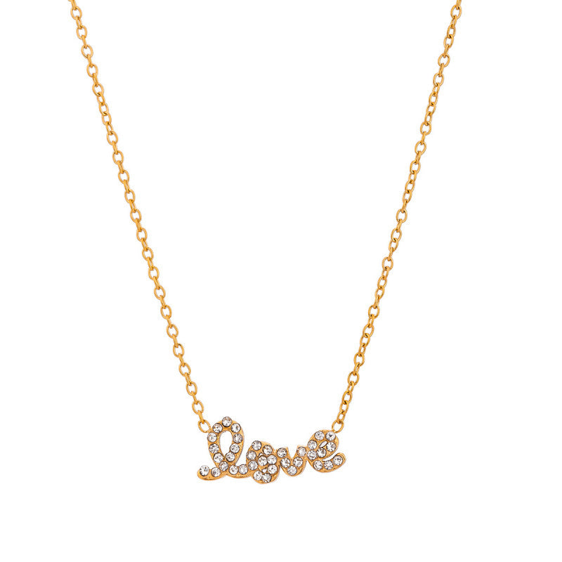 Stainless Steel Letter Necklace High-End Rhinestone Clavicle Chain Titanium Steel Jewelry Necklace