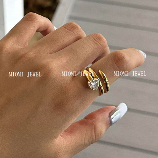 Stainless Steel Heart Zircon Ring High-End Niche Ring Titanium Steel Jewelry Earring