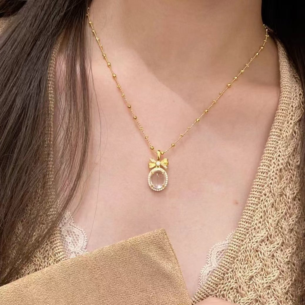 S925 Sterling Silver Runaway Princess Water Foam Jade Pendant Necklace Women Light Luxury Clavicle Chain
