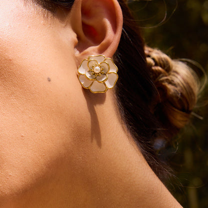 Flower Titanium Steel Necklace Light Luxury Niche Earrings for Women High-end Light Luxury 18K Gold Stainless Steel Ring