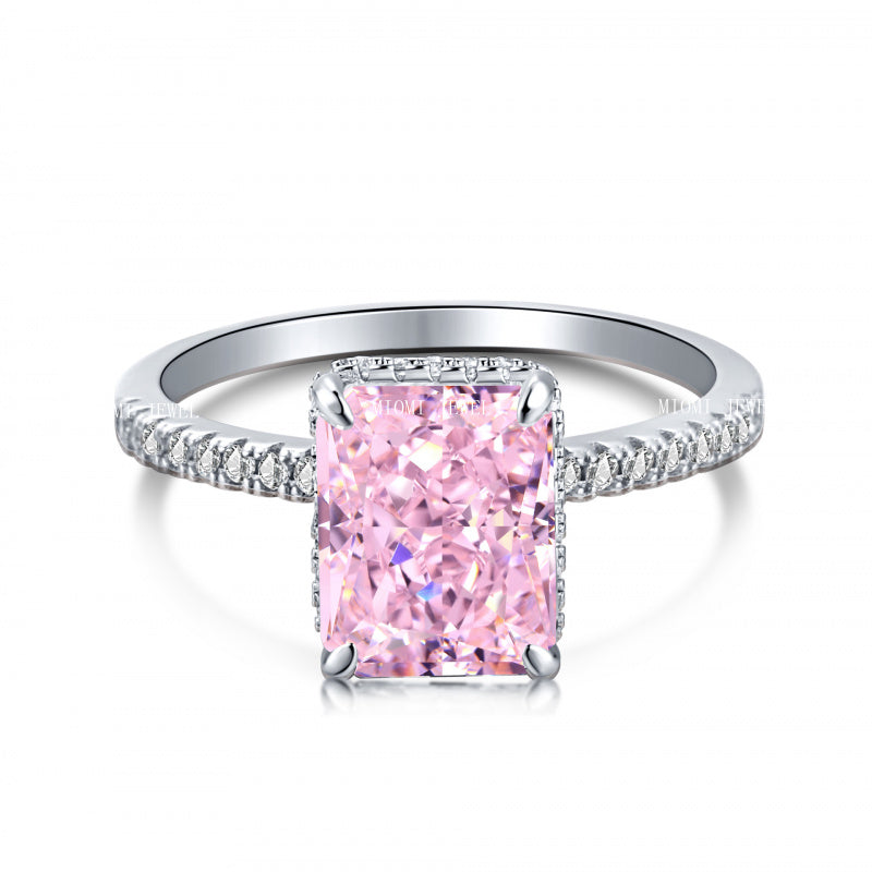 High Carbon Diamond Jewelry S925 Sterling Silver Heavy Craft Ring for Women 8A Zircon Square Ice Flower Cut Gemstone Ring