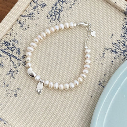 S925 Silver Lucky Bean Long Pendant Letter Bracelet for Women Gentle Temperament Freshwater Pearl Best Friend Bracelet Elegant Jewelry
