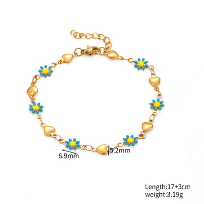 Stainless Steel Oil Drop Daisy Necklace for Women Versatile Titanium Steel Non-Fading Bracelet Jewelry Flower Accessories