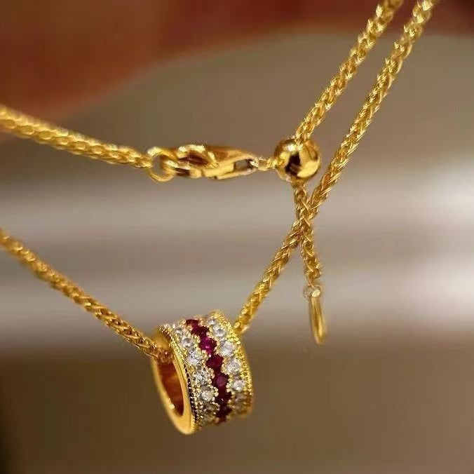Italian craftsmanship, antique style, high-end feel, pure silver S925Real Gold Plated Ruby Row Ring New Year Red Necklace