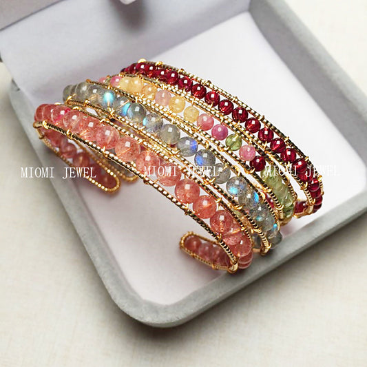 Crystal Bracelet Garnet Tourmaline Labradorite Strawberry Crystal and Other Styles 14K Gold Plated Color Retention