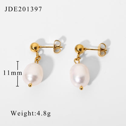 INS Style Internet Celebrity Same Style 18K Gold Stainless Steel Earrings Fashionable Personality Pearl Earrings Hoop Earrings Women's Jewelry