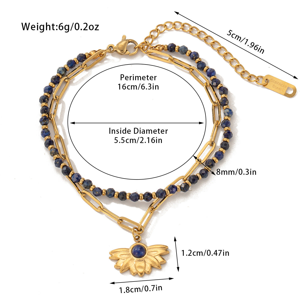 Hot-Selling Jewelry Titanium Steel Bracelet Bohemian Style Natural Stone Beaded Bracelet Double-Layer Women's Bracelet