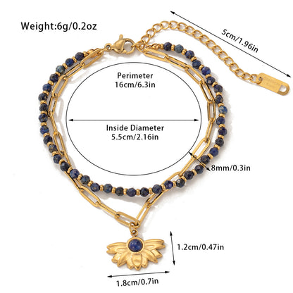 Hot-Selling Jewelry Titanium Steel Bracelet Bohemian Style Natural Stone Beaded Bracelet Double-Layer Women's Bracelet