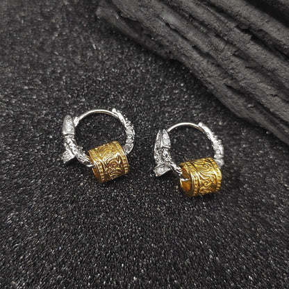 Korean Version Pure Silver Tang Grass Pattern Stud Earrings for Women, Exquisite Vintage Fashion Versatile Circle