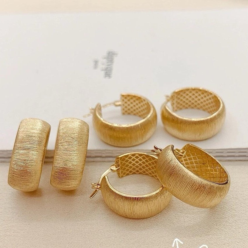 Vintage Style Brushed Craft Earrings Jewelry Brushed Plain Hoop Earrings Studs Niche Versatile Ear Clips Light Luxury Ear Accessories