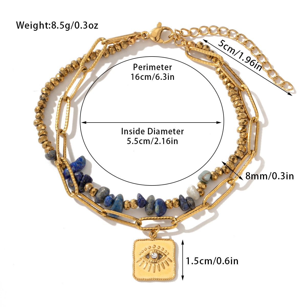 Hot-Selling Jewelry Titanium Steel Bracelet Bohemian Style Natural Stone Beaded Bracelet Double-Layer Women's Bracelet