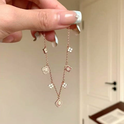 Pure Silver S925 Natural Pink Shell Four-Leaf Clover Bracelet Fashion Simple Commuting Wristband Niche High-End Feel Jewelry for Women