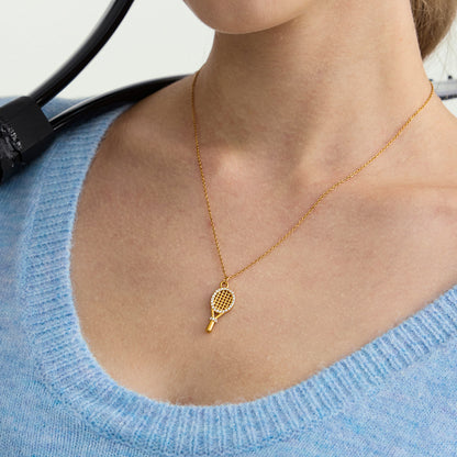 Stainless Steel Zircon Tennis Racket Pendant Necklace Light Luxury High-end Neck Chain Titanium Steel Jewelry for Women