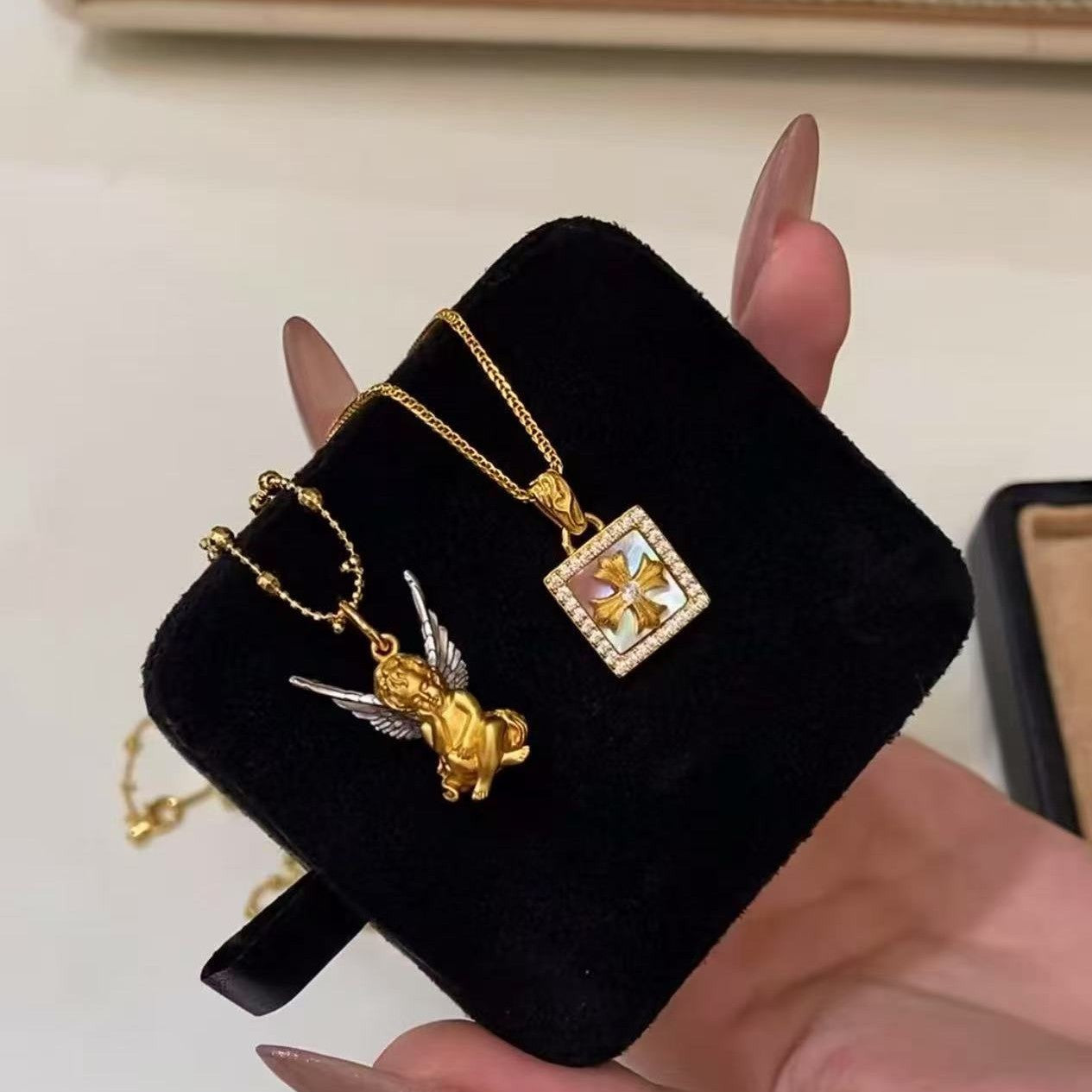 Pure Silver S925 French Ballet Little Angel Necklace Vintage Fashionable Versatile Choker Sweater Chain