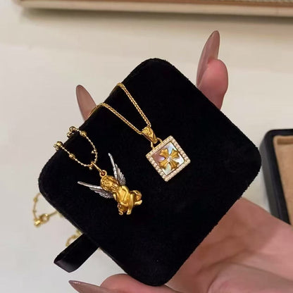 Pure Silver S925 French Ballet Little Angel Necklace Vintage Fashionable Versatile Choker Sweater Chain