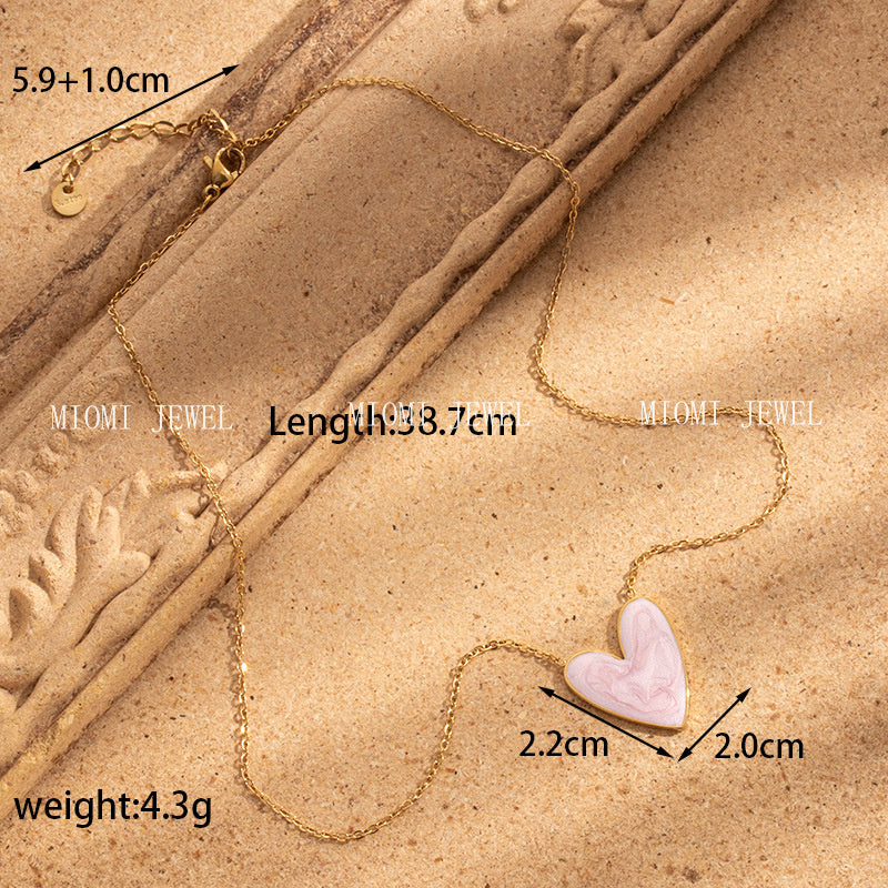 gold plated Titanium Steel Simple Versatile Stainless Steel Oil Painting Heart necklace