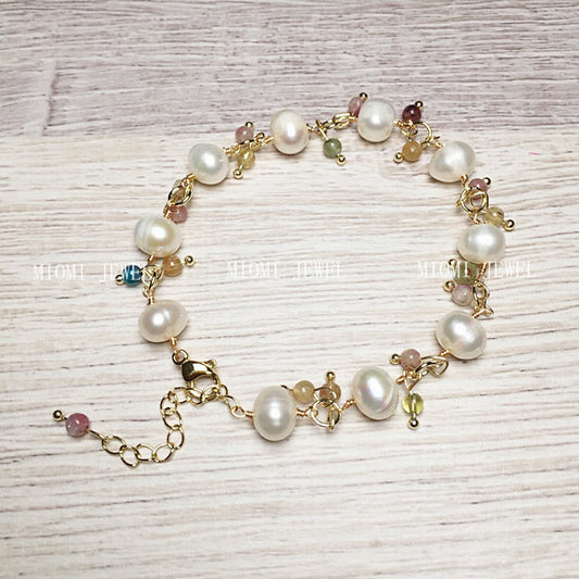 Freshwater Pearl Bracelet with Tourmaline and Labradorite Tourmaline Accessories Color Retention