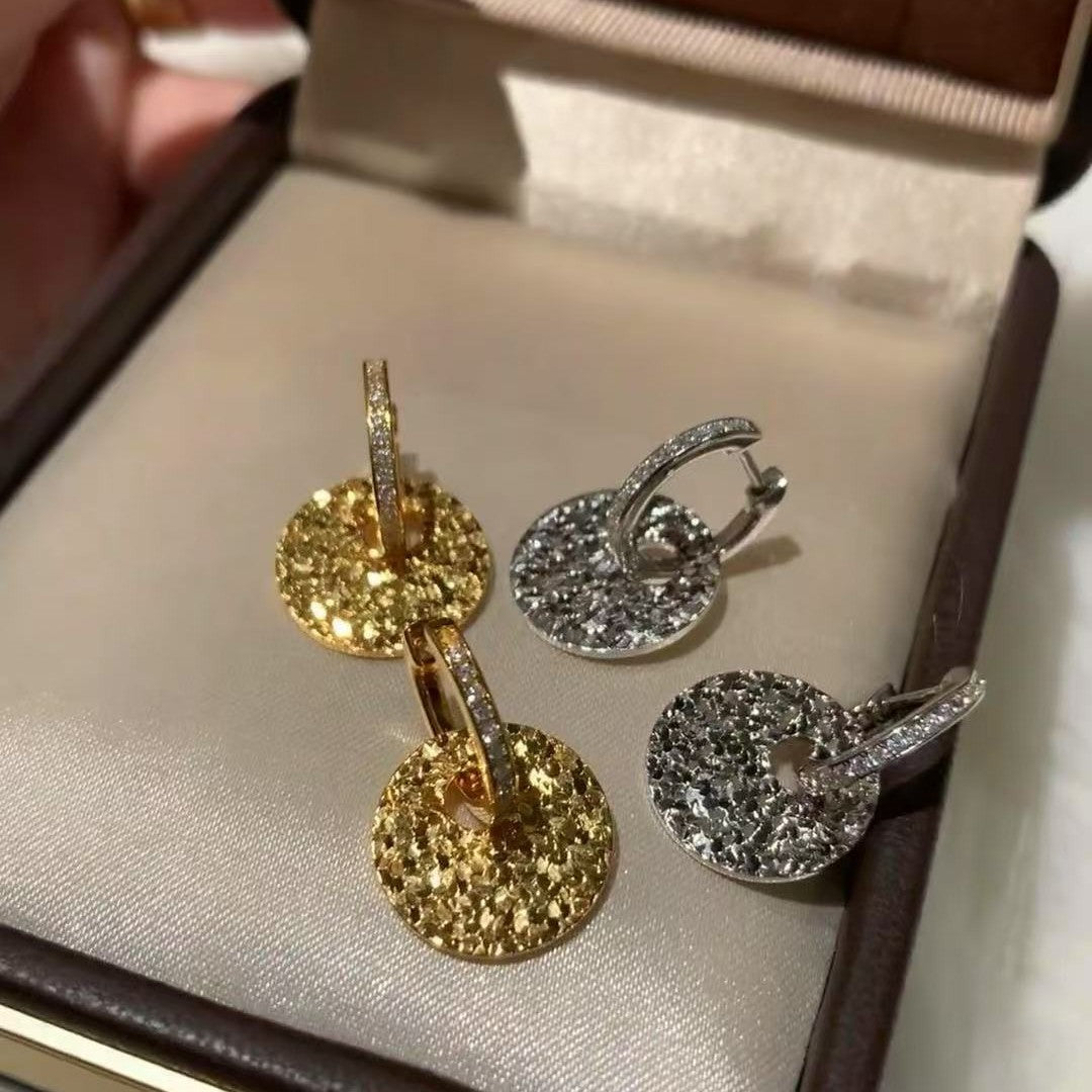 CNC Craft Two-Way Detachable Round Coin Earrings Hoop Light Luxury Exquisite Super Shiny Versatile